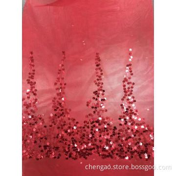 Red Sequin Mesh Embroider Fabric
